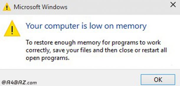 خطای Your computer is low on memory