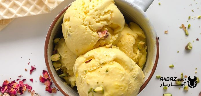 بستنی زعفرانی با بستنی وانیلی