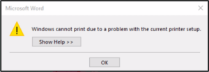 خطای windows cannot print due to a problem with the current printer setup