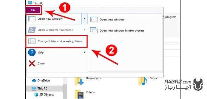 نحوه باز کردن پنجره Change Folder and Search Options از File Explorer نحوه باز کردن پنجره Change Folder and Search Options از File Explorer