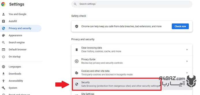 گزینه Security تنظیمات کروم