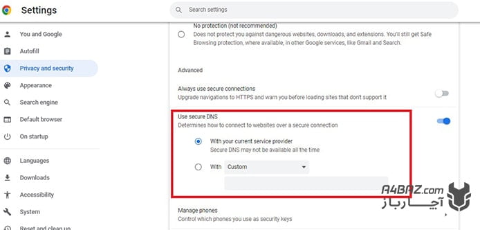تنظیمات DNS در کروم