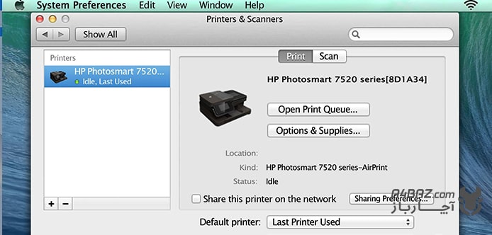 صفحه Printers & scanners در مک