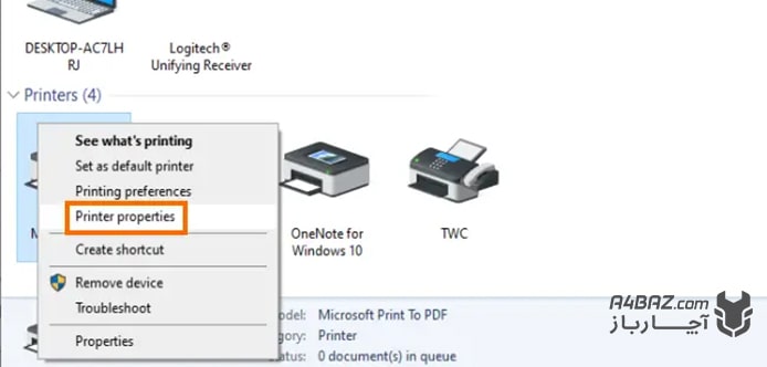 Printer properties در ویندوز 10