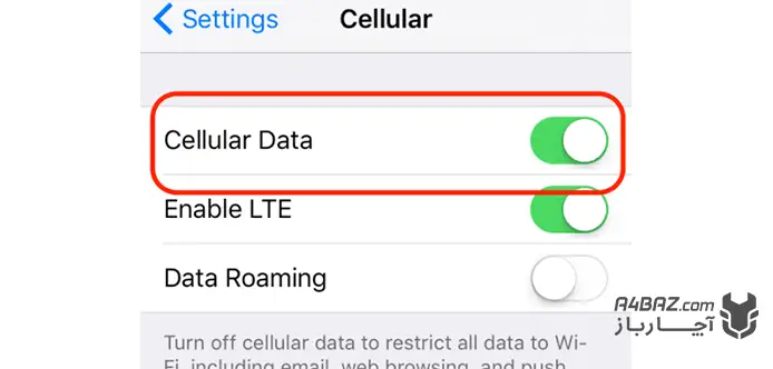 فعال بودن گزینه Cellular Data iPhone